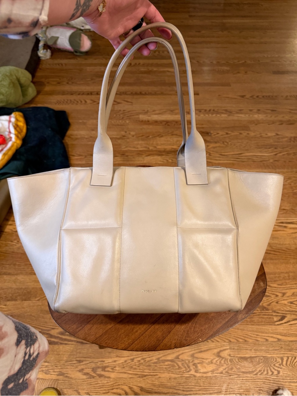 As is! DeMellier Cream Leather Tote Bag